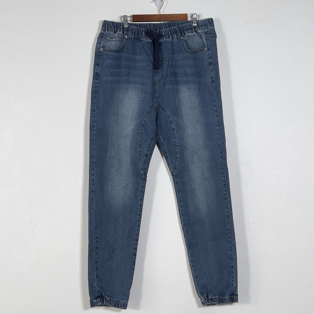 Victorious Pull On Jogger Jeans Mens Sz 2XL Blue Drawstring Drop Crotch Denim